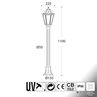 Lampioncino LED (Mizar/Anna) 110cm E27 a Filamento 6W 2700K IP55 - Fumagalli