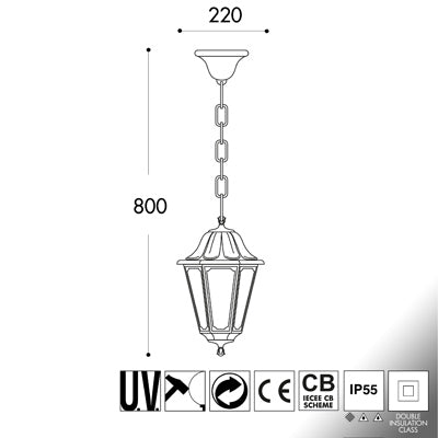 Lanterna Esagonale Nera a Sospensione (Sichem/Anna) E27- IP55 - Fumagalli